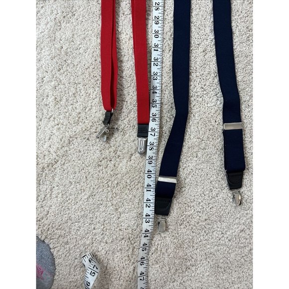 LOT of 3 pairs Mens Suspenders clip metal solid red blue Navy - Picture 10 of 11